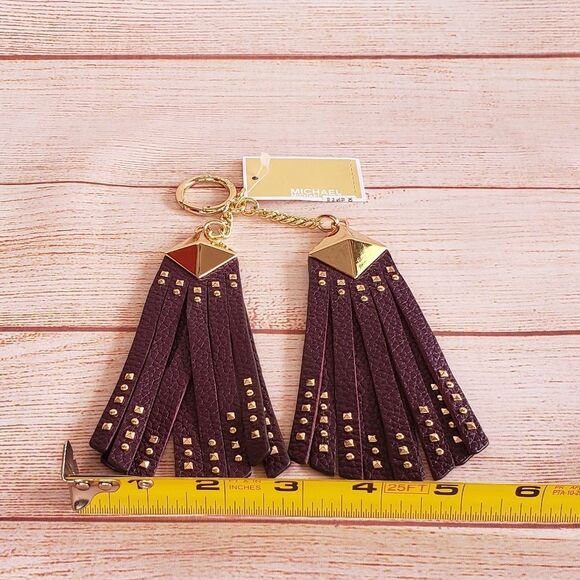 Michael Kors Pyramid Studded Tassels Pebbled Leather Keychain Handbag Charm - Picture 9 of 10